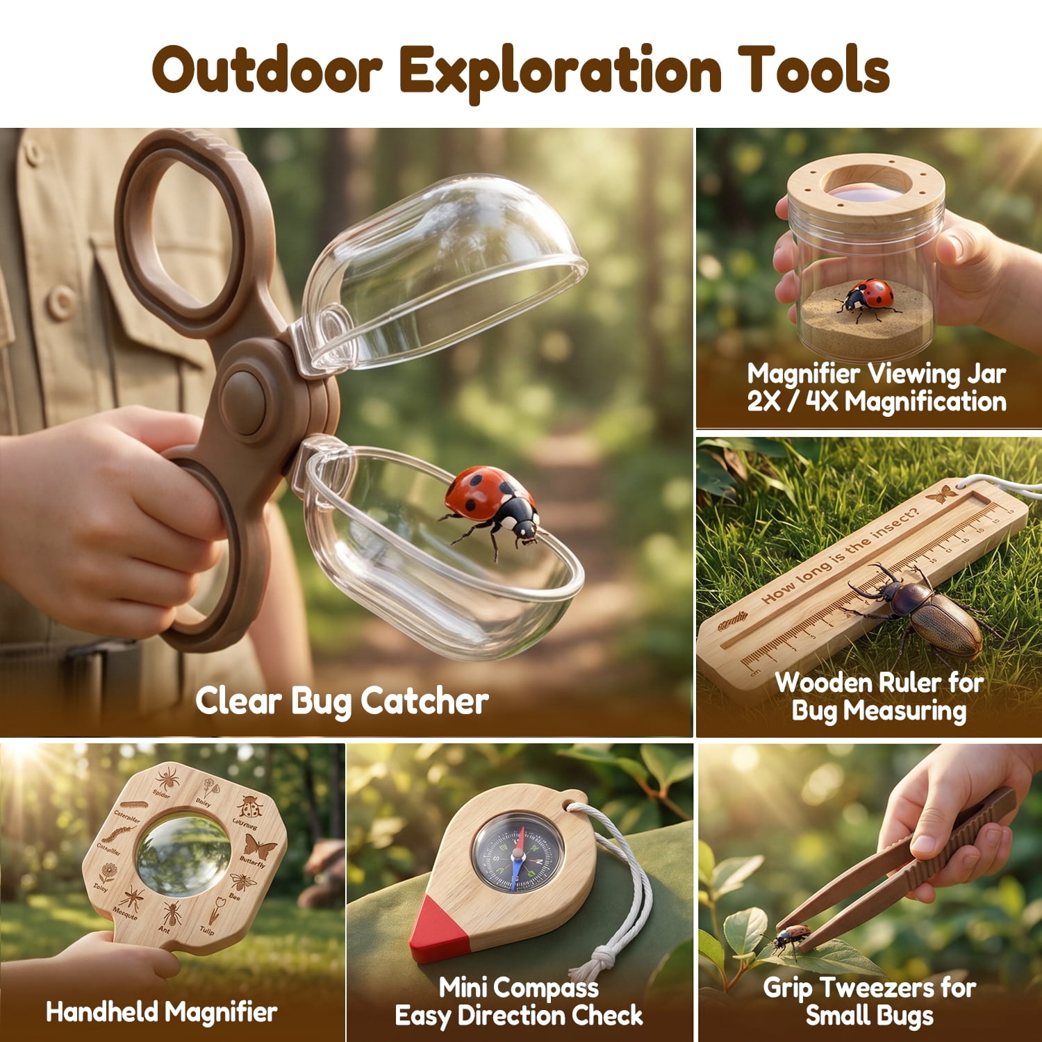 Wooden Bug Catching Kit With T - Kids Outdoor Education avaliação e preço