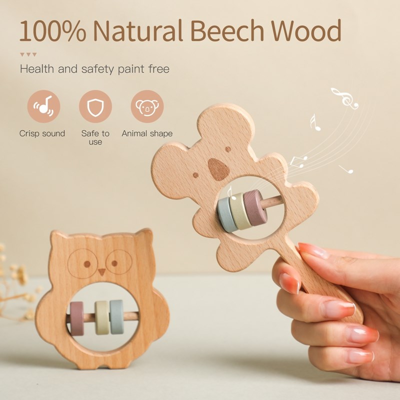 Wooden Rattles for Kids Animal - Kids Education Shows avaliação e preço